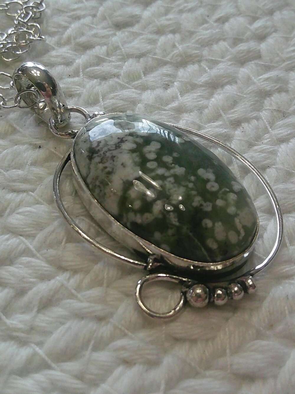 Beautiful PEACE JADE Handmade Sterling 925 Pendant/Chain #223F